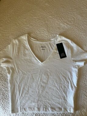 NWT wild fable White V-Neck Short Sleeve Crop Tee